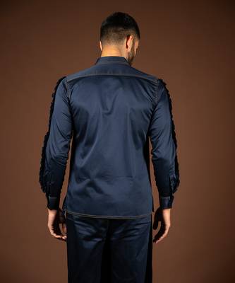 Navy blue cotton satin shirt 3