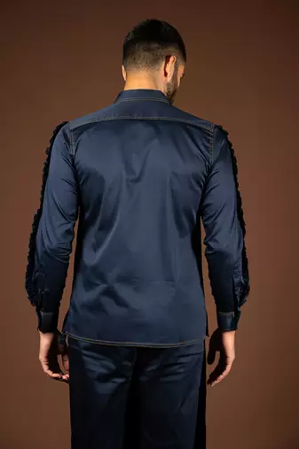 Navy blue cotton satin shirt
