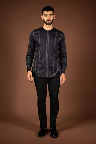 Black cotton satin shirt