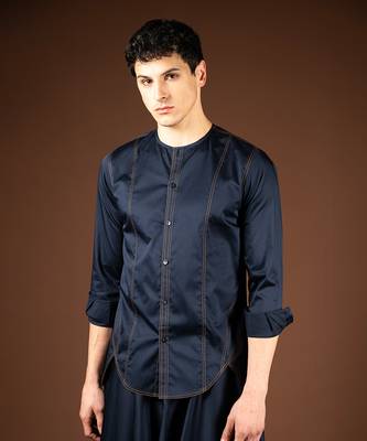 Navy blue cotton satin shirt 2