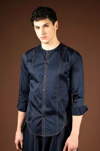 Navy blue cotton satin shirt