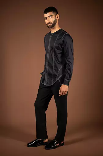 Black cotton satin shirt