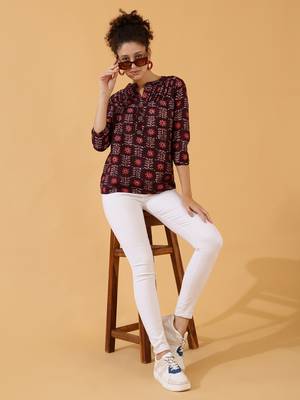 Burgundy Rayon Short Kurti For Women 2