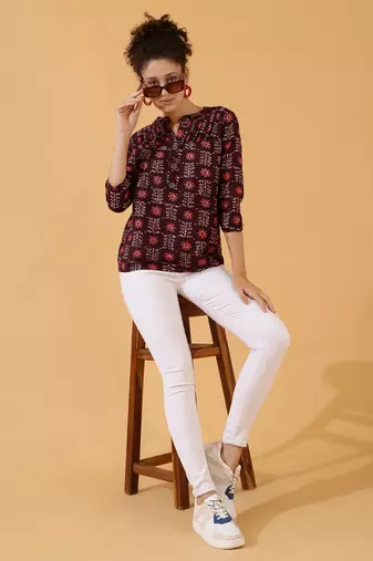 Burgundy Rayon Short Kurti For Women