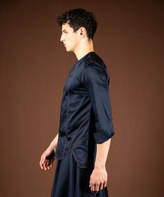 Navy blue cotton satin shirt 3
