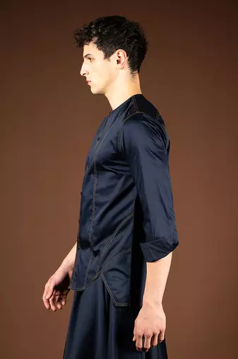 Navy blue cotton satin shirt