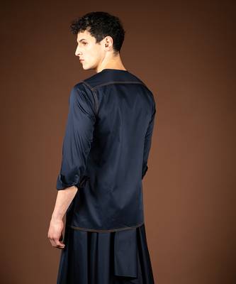 Navy blue cotton satin shirt 4