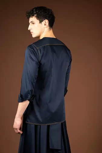 Navy blue cotton satin shirt