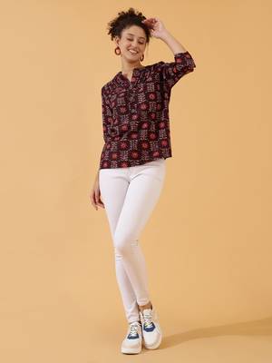 Burgundy Rayon Short Kurti For Women 3