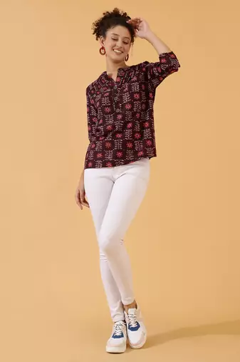 Burgundy Rayon Short Kurti For Women