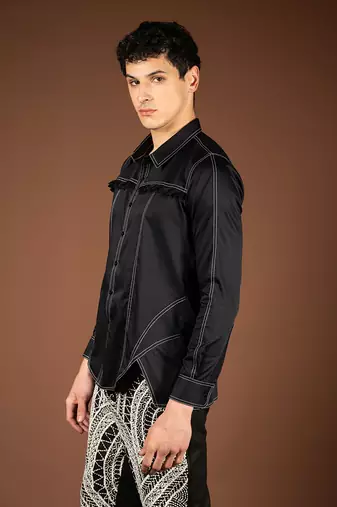 Black cotton satin shirt