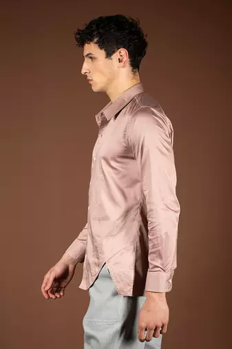 Rose gold cotton satin shirt