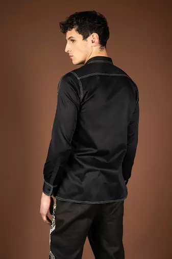 Black cotton satin shirt