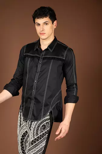 Black cotton satin shirt