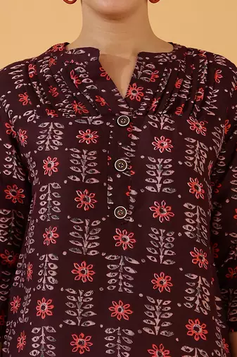 Burgundy Rayon Short Kurti For Women