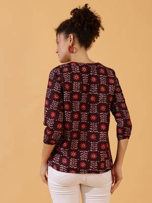 Burgundy Rayon Short Kurti For Women 5