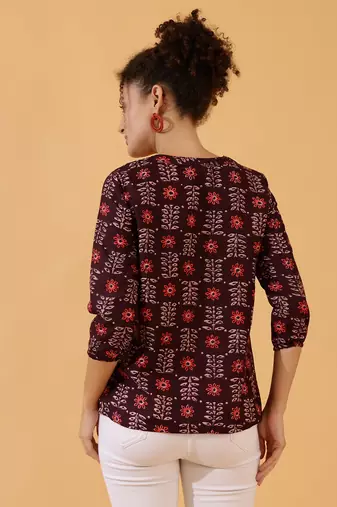 Burgundy Rayon Short Kurti For Women