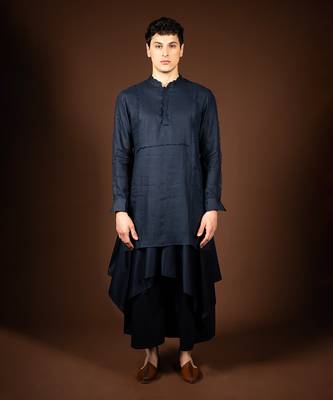 Navy blue linen kurta 1