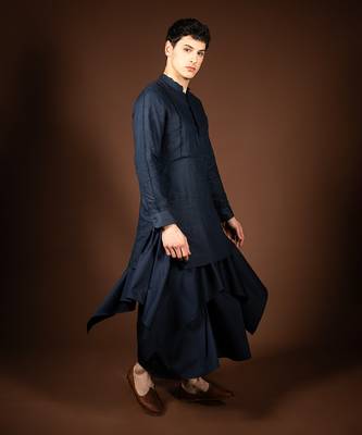 Navy blue linen kurta 2