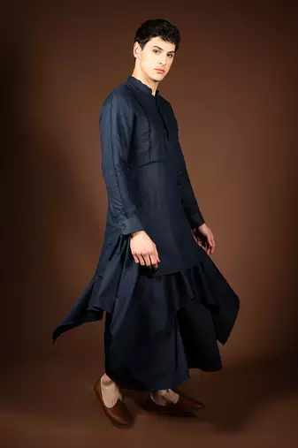 Navy blue linen kurta
