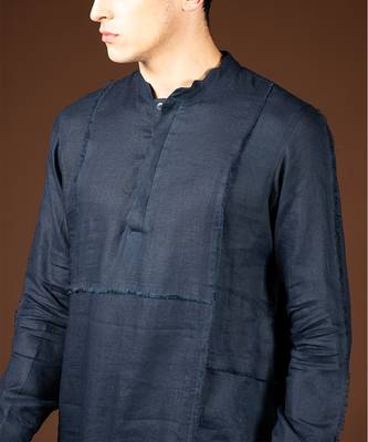 Navy blue linen kurta 3