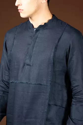 Navy blue linen kurta