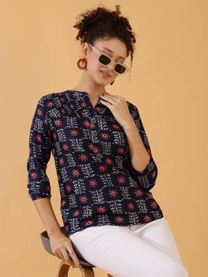 Dark Blue Rayon Short Kurti For Women 1