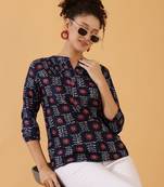 Dark Blue Rayon Short Kurti For Women