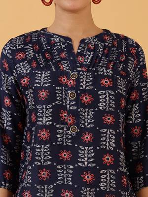 Dark Blue Rayon Short Kurti For Women 2