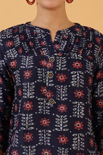 Dark Blue Rayon Short Kurti For Women