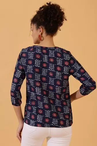 Dark Blue Rayon Short Kurti For Women