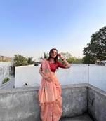 Peach Soft Cotton Blend Saree With Zari Weaving Pallu & Border With Blouse