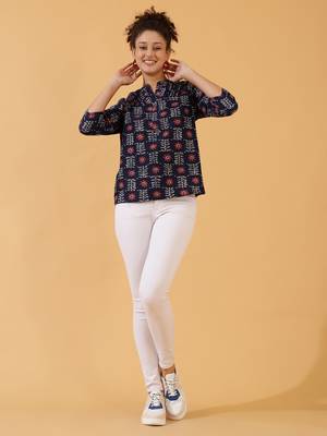 Dark Blue Rayon Short Kurti For Women 4