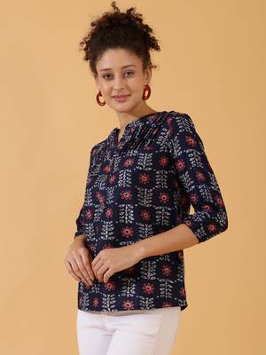 Dark Blue Rayon Short Kurti For Women 5