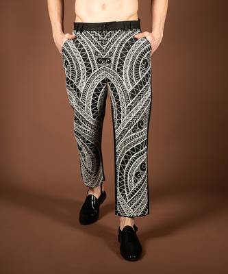 Black matka silk hand embroidered pant 1