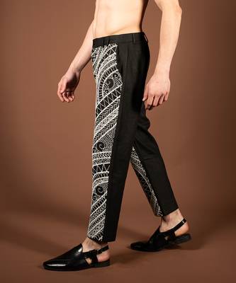 Black matka silk hand embroidered pant 2