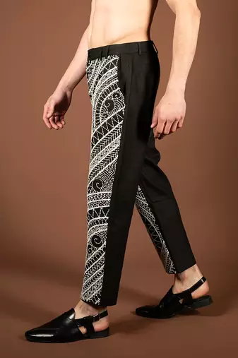 Black matka silk hand embroidered pant