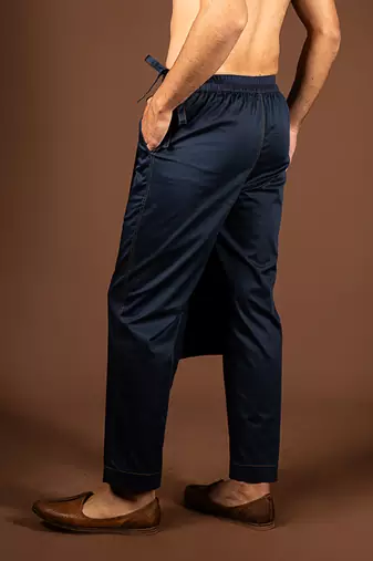 Navy blue cotton satin pant