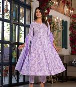 Blue  rayon   embriodery  work anarkali  kurti pant dupatta set