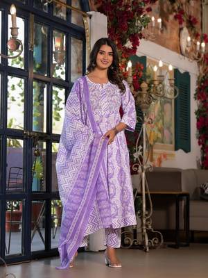 Blue  rayon   embriodery  work anarkali  kurti pant dupatta set 2