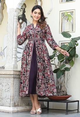 Mehroon   rayon front cut  anarkali gown only 1
