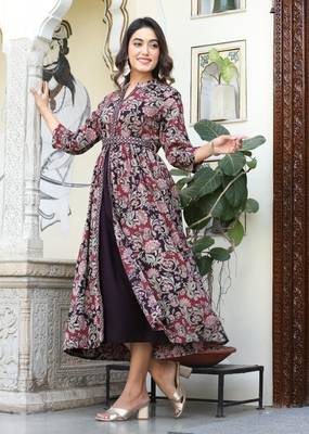 Mehroon   rayon front cut  anarkali gown only 2