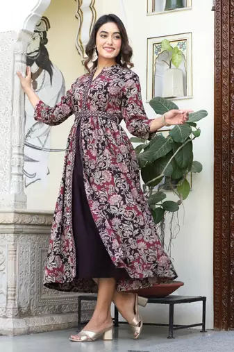 Mehroon   rayon front cut  anarkali gown only