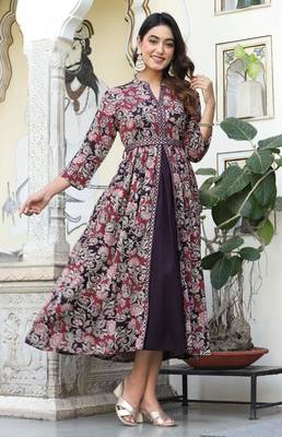 Mehroon   rayon front cut  anarkali gown only 3