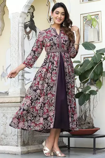 Mehroon   rayon front cut  anarkali gown only