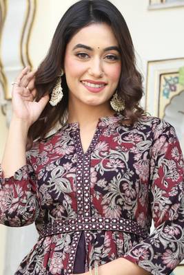 Mehroon   rayon front cut  anarkali gown only 4