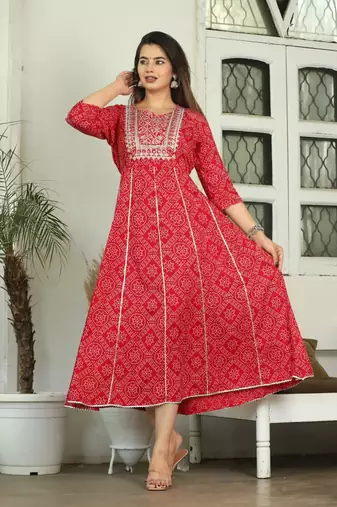 Red rayon anarkali gown only