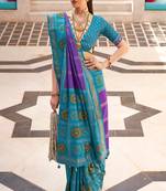 Violet Silk Printed With Jacquared Woven Work Saree With Blouse