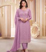 Lavender embroidered georgette semi-salwar suit