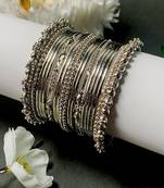I jewels navratri silver oxidised bangle set for women